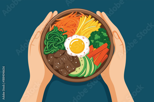 Top Down Hands Holding Bibimbap Bowl
