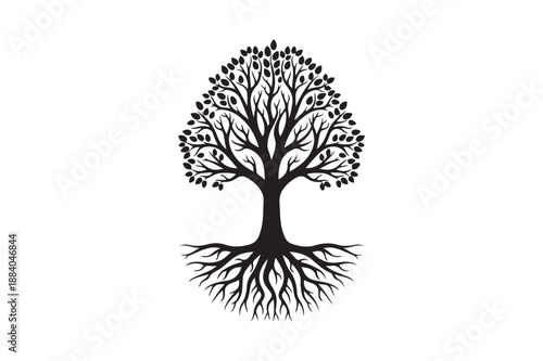 Tree with roots silhouette vector illustration, Set of Tree with roots silhouette vector 