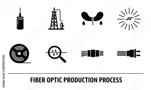 Fiber optic production process vector illustration infographic with icons on transparent background