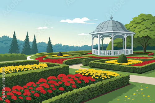 Park Botanical Garden Flower Beds Illustra