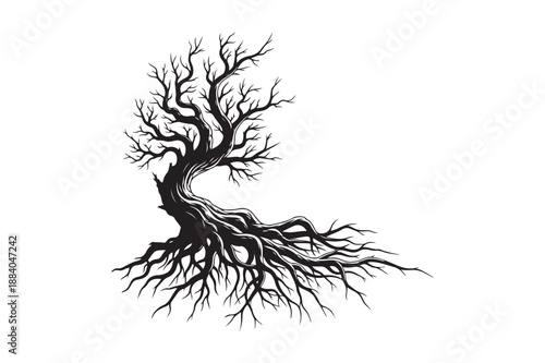 Tree with roots silhouette vector illustration, Set of Tree with roots silhouette vector 