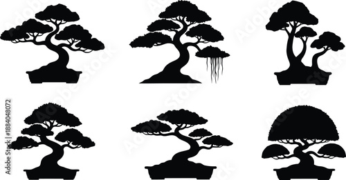 Bonsai tree silhouettes collection Vector