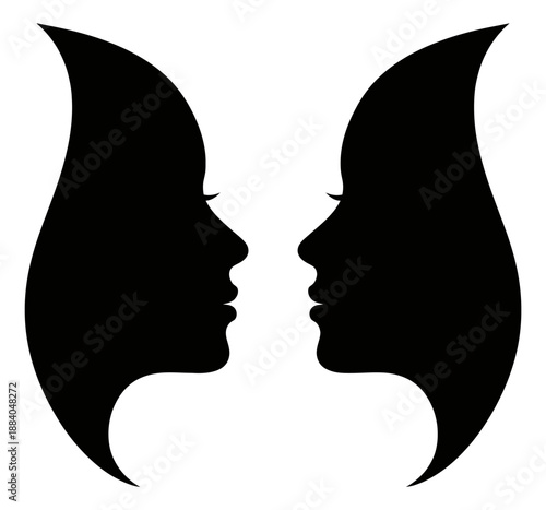 Silhouette illustration of two female profiles depicting an optical illusion for conceptual design