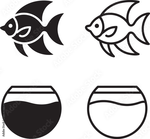Tropical angelfish and aquarium bowl icons representing pet ownership and underwater ecosystem