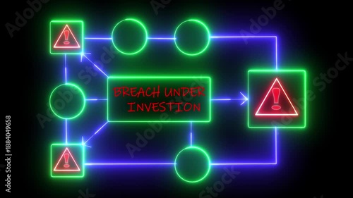 breach Under Investion . Warning security breach computer hacking warning message hacked Warning symbol on the screen privacy protection data hacking malware virus Danger sign.