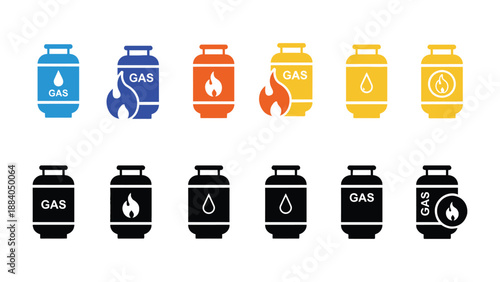 A collection of colorful gas cylinder icons on a white background