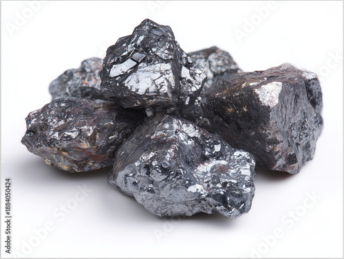 AI-generated image - Rough natural nickel ore or metallic mineral chunks isolated on a white background, showcasing raw texture and industrial potential for batteries and stainless steel production.