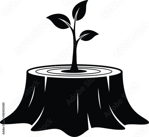 Sprout growing from tree stump Vector