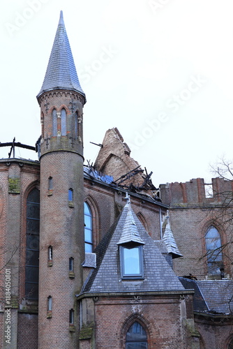 Wallpaper Mural Neo-Gothic Vondelkerk Church Exterior Detail with Tower After the Fire in Amsterdam, Netherlands, January 2026 Torontodigital.ca