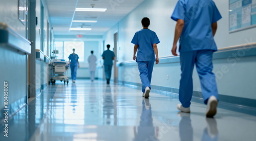 Medical staff walking in a hospital corridor