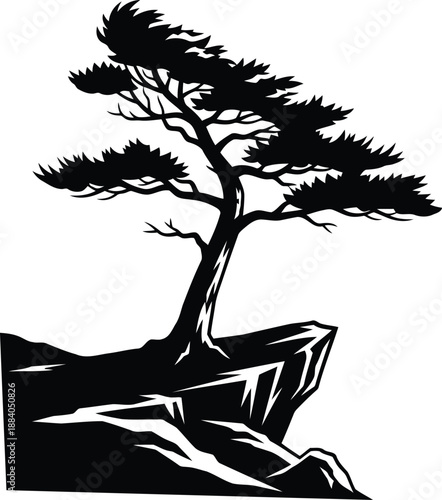 Minimalist bonsai tree on rock Vector
