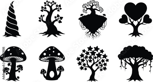 Whimsical forest silhouettes collection Vector