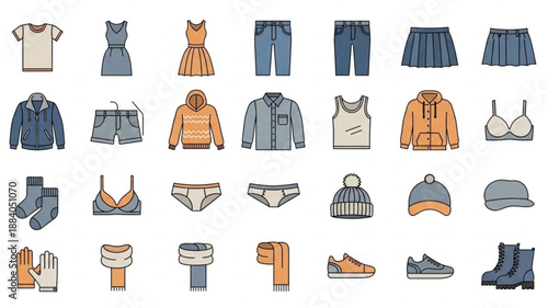 Collection of various clothing items and accessories displayed neatly.