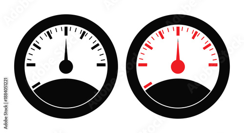 Two circular gauges displaying different levels one low and one high silhouette