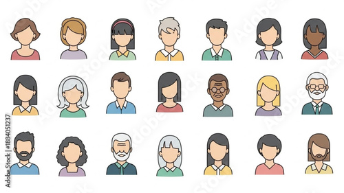 Diverse Group of People Avatars in a Grid Layout.