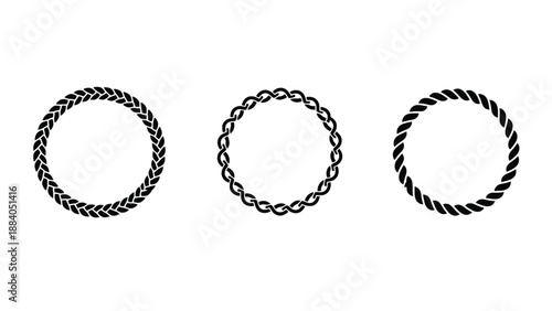 Three black rope chain circle designs on a white background