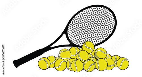 Tennis racket and balls in a simple striking black and yellow silhouette