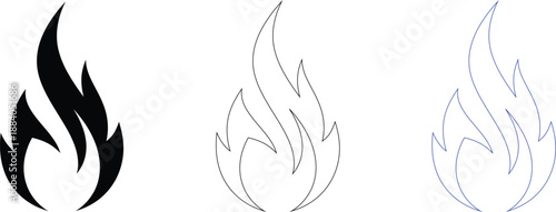 Fire flame icons set for energy and heat symbol vector illustration
