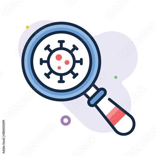 An editable flat outline icon of virus detection magnifier, medical research and diagnostics