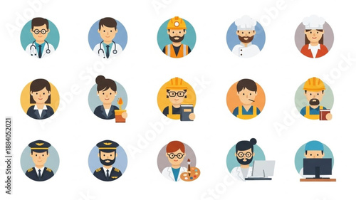 Collection of Diverse Professional Occupation Avatars.