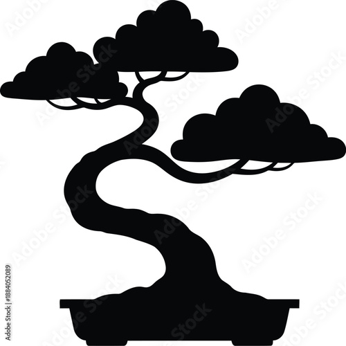 Minimalist bonsai tree silhouette Vector