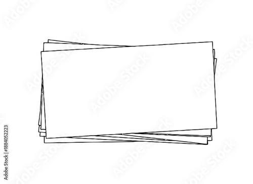 A stack of five blank, rectangular sheets of paper arranged in a slightly messy overlap on a plain white background, suggesting simplicity and organization.
