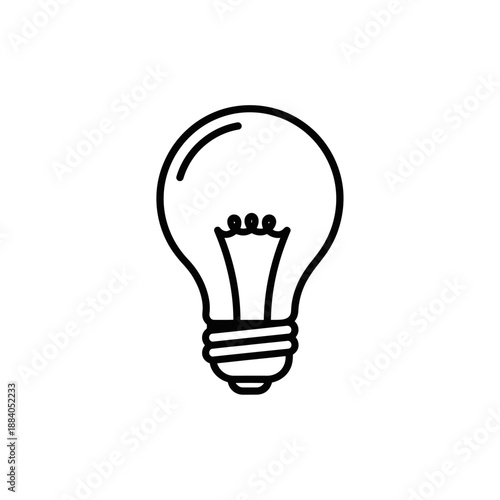 Minimalist line art of an incandescent light bulb on a white background