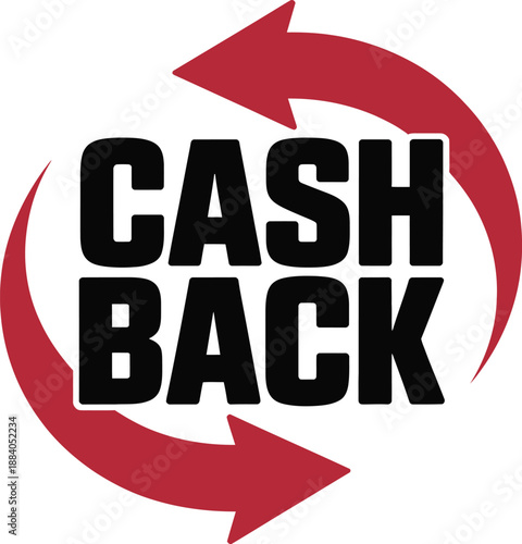Cash back arrow badge design, circular refund label with bold typography for promotions, discounts and marketing materials, vector illustration