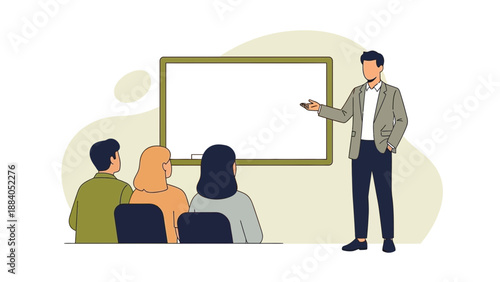 Business Trainer Presenting to Audience at Whiteboard