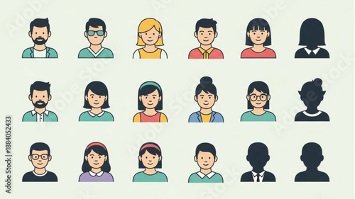 Diverse Group of People Avatars Representing Different Individuals.