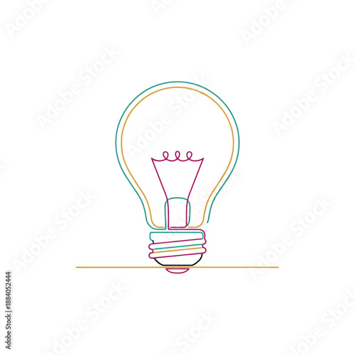 Minimalist single line drawing of a light bulb, symbolizing ideas and creativity.