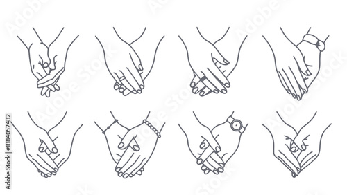 A detailed illustration of various hand holding and handshake positions