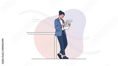 Businesswoman checking checklist, modern vector illustration, planning and organization concept