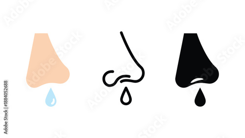 An illustration of three different nose icons with a drop of water