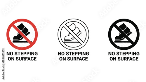 Three no stepping on surface warning signs in different colors