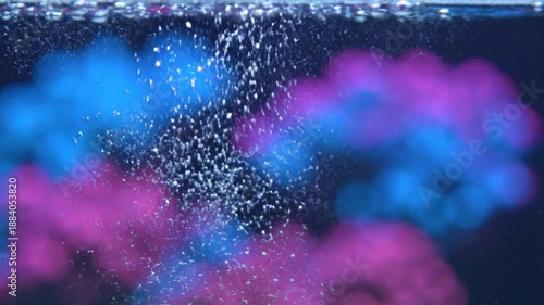 Colorful Bubbles Rising Through Water with Pink and Blue Background