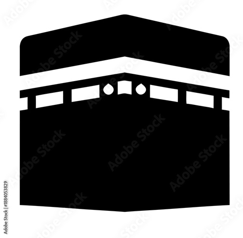 Simple black silhouette of the Holy Kaaba in Mecca, Saudi Arabia. Symbolic vector icon for Hajj, Umrah, Qibla, and Islamic pilgrimage themes.