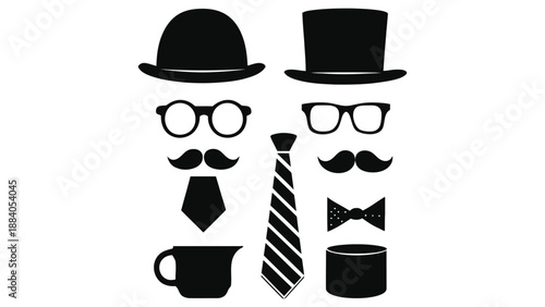 A collection of black and white accessories for a photo booth
