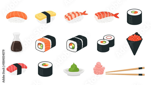 Sushi and Japanese Food Icons Set.
