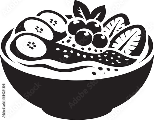 Black Smoothie Bowl Silhouette Vector Icon – Minimal Healthy Breakfast Illustration