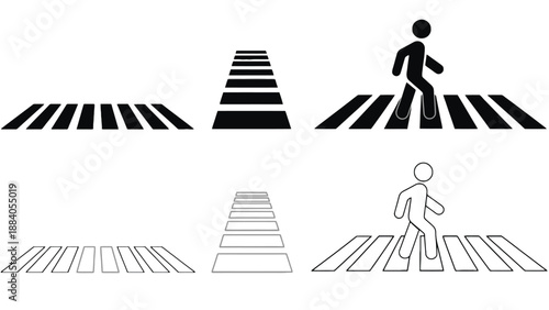 A set of pedestrian crossing signs and symbols on a white background