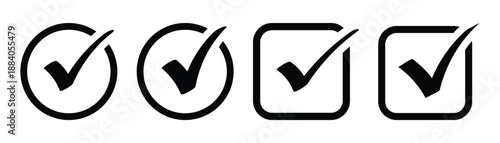 Tick mark icon. Check box icon with correct sign. Approval symbol. Checkmark icon with white background for validation, approval tags, and certified interface design