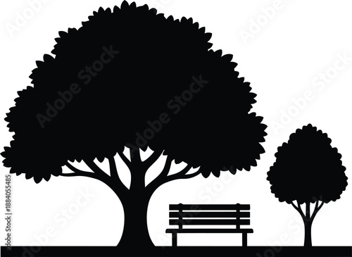 Park bench under tree silhouette Vector