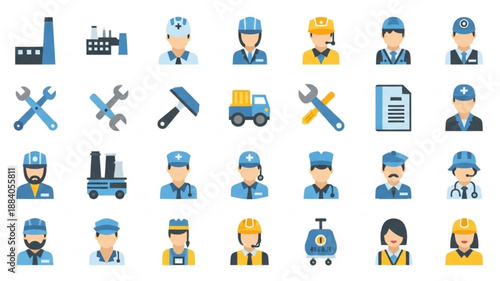 Collection of Industrial Worker and Construction Icons.