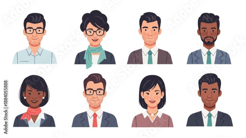 Diverse Group of Professional Business People Avatar Icons.