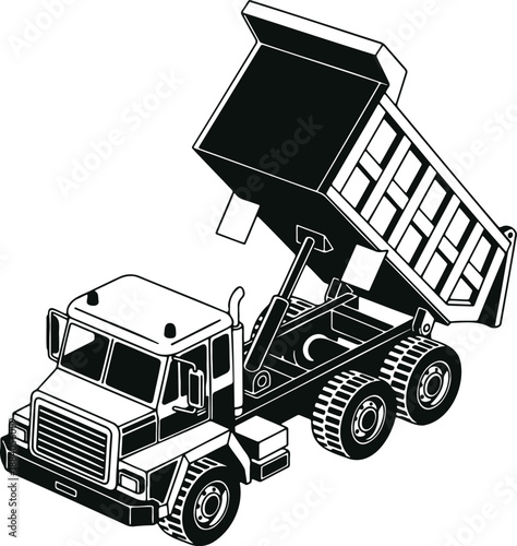 Isometric view of a large dump truck in action