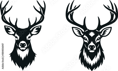 Majestic stag deer head silhouettes set isolated