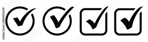 Checkmark icon color editable on white background. Black check mark with partial circle. Checkmark set icon. Vector illustration.
