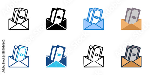 Paycheck icons set multiple style collection. Editable stroke 
