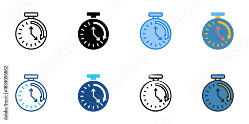 Time clock icons set multiple style collection. Editable stroke 
